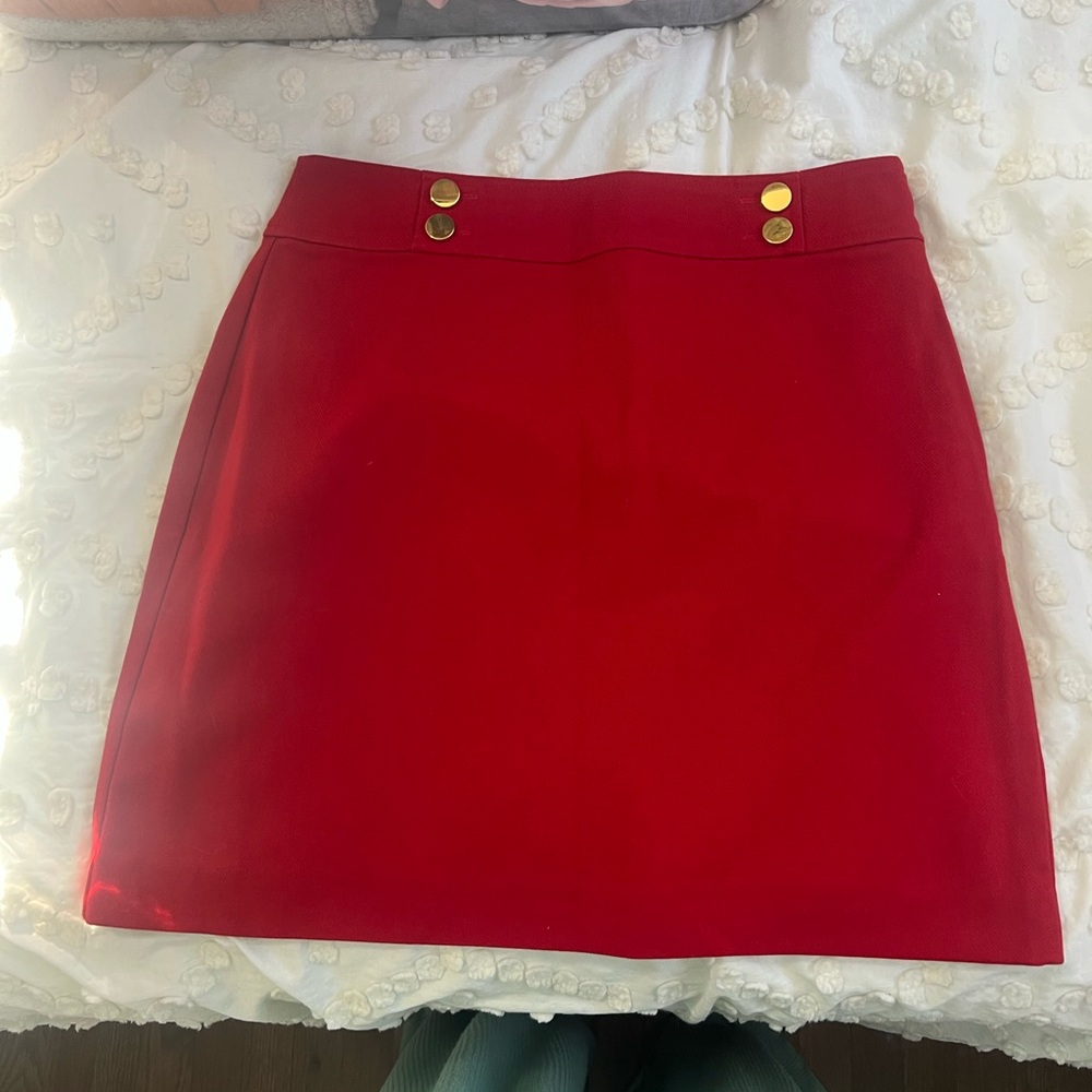 Elegant Red Skirt with Gold Button Accents